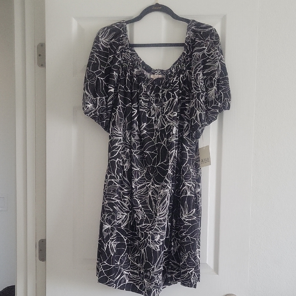 a.n.a Black and White Leaf Print Mini Dress